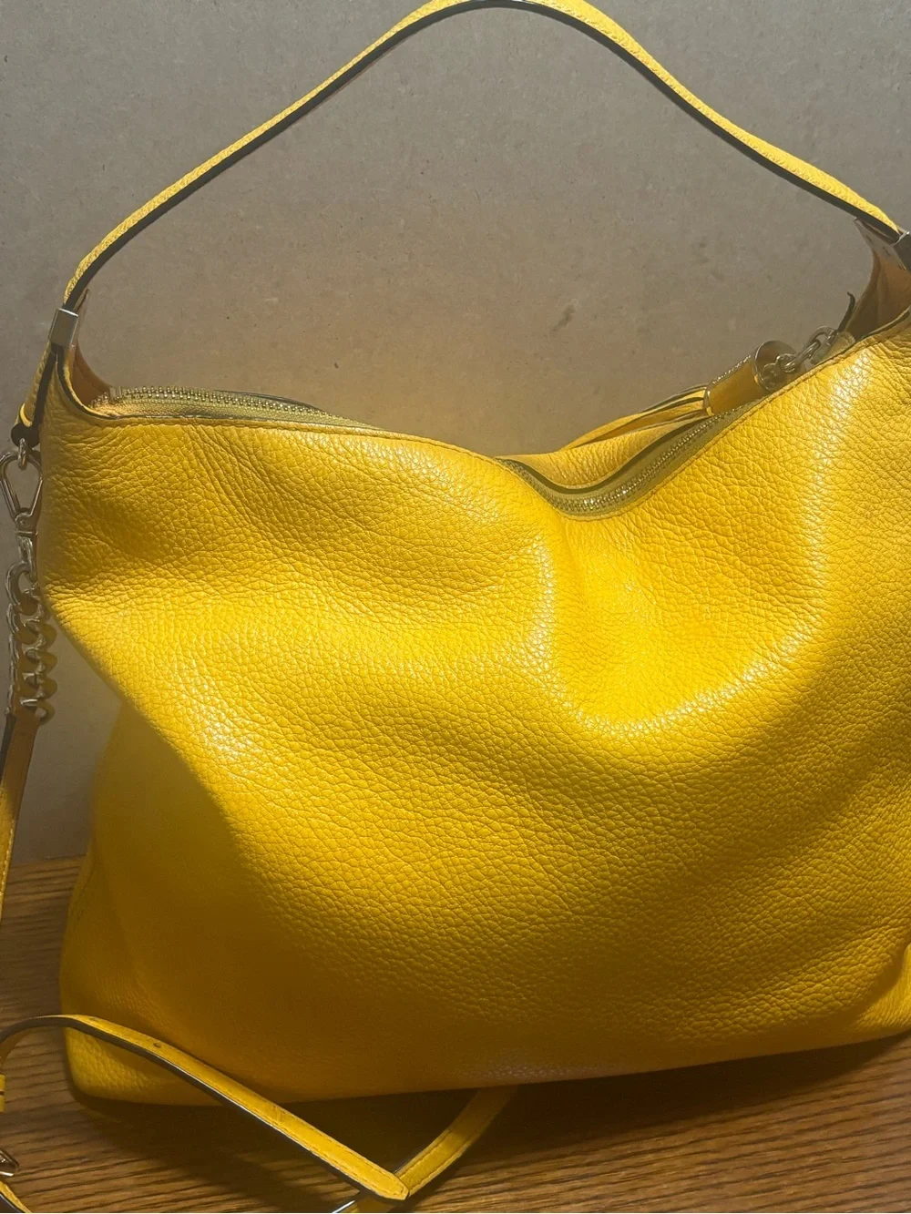 Michael Kors Bedford Yellow Pebbled Leather Hobo Tassel & Chain Strap in Mustard